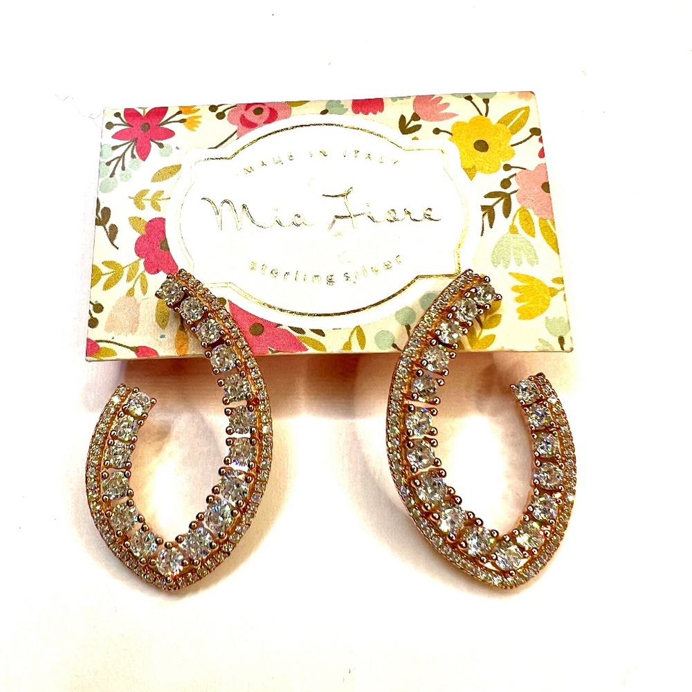NWT MIA FIARE CELEBRITY STYLE 925 ST SILVER & CZ OPEN MARQUIS PAVED EARRINGS